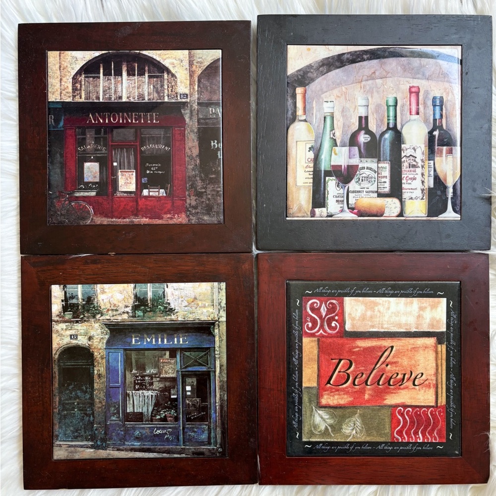 Set of 4 Trivets with Wood Border